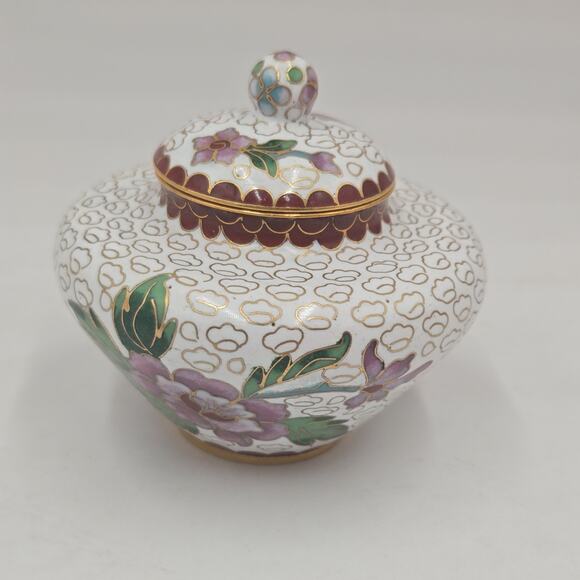 Vintage Mid-Century 3” Chinese Enameled Cloisonné Ginger Jar With Lid Small Pink - Picture 1 of 7